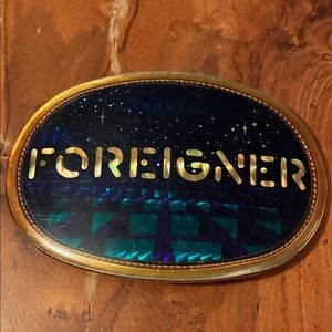 Foreigner Band Logo Holographic Belt Buckle - Blue/Gold